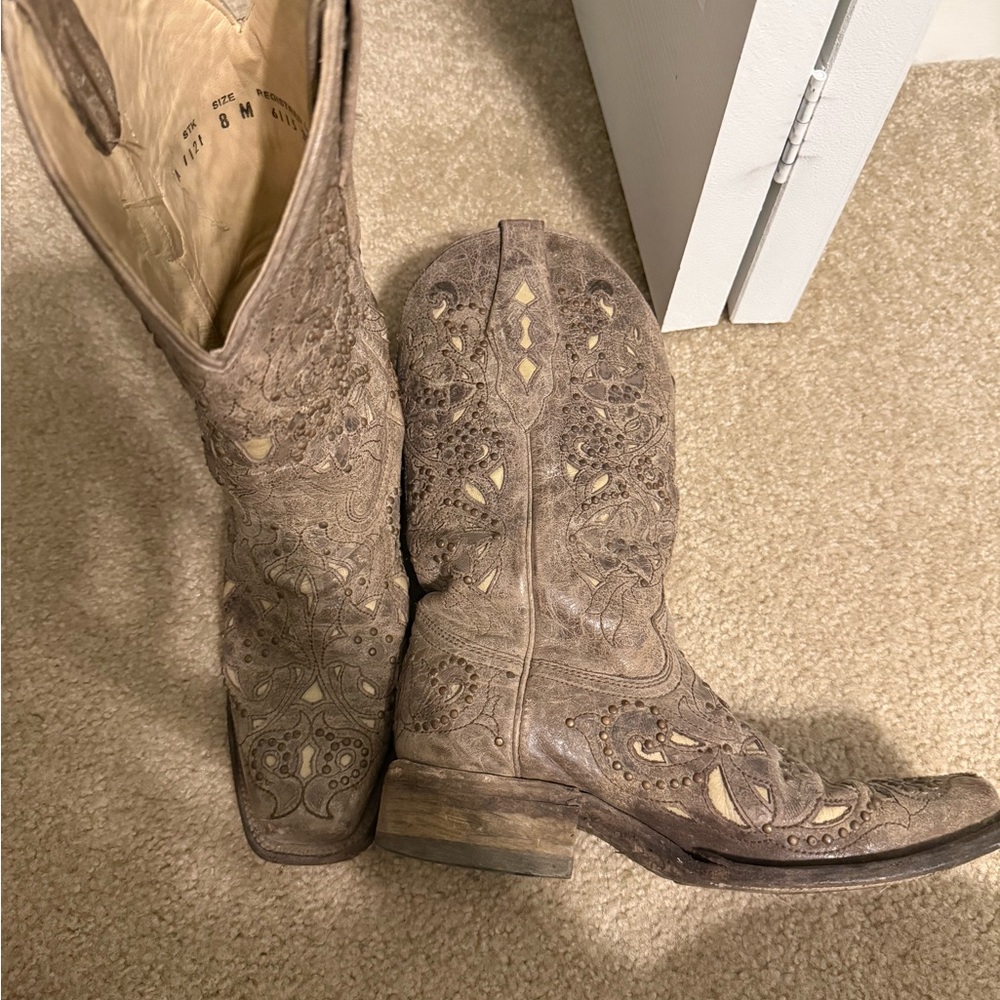 Intricate Cutout Leather Heeled Boots